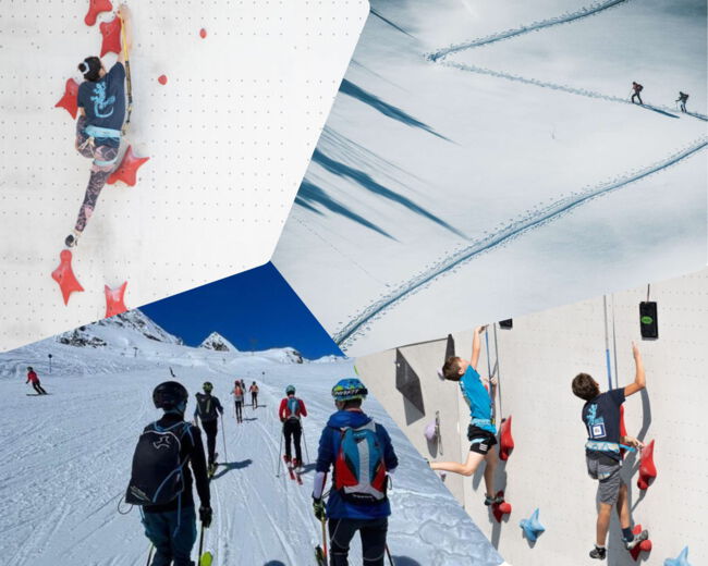 Collage aus Skibergsteigen und Klettern